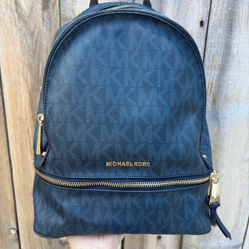 Michael Kors Blue Backpack with Gold Accents